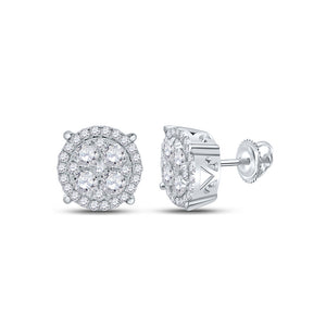 10kt White Gold Womens Round Diamond Cluster Earrings 1 Cttw