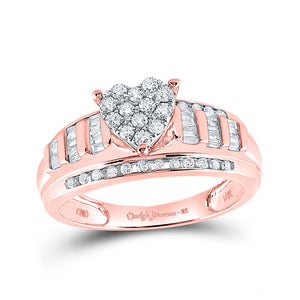 10kt Rose Gold Round Diamond Heart Bridal Wedding Engagement Ring 1/2 Cttw