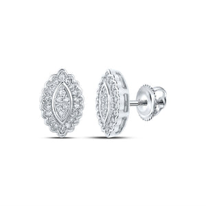 10kt White Gold Womens Round Diamond Oval Cluster Earrings 1/5 Cttw