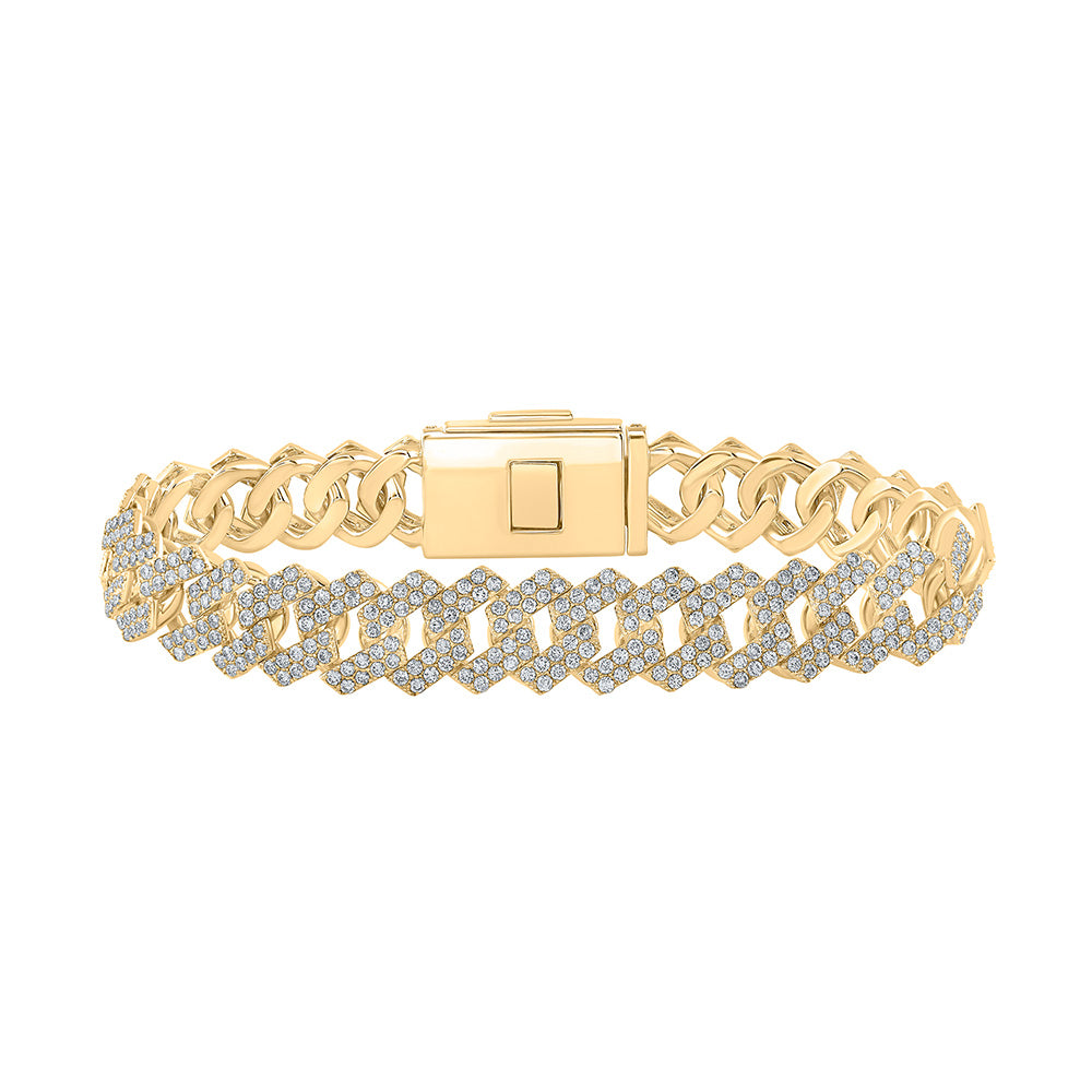 10kt Yellow Gold Mens Round Diamond 8.5-inch Square Cuban Link Bracelet 10-1/2 Cttw