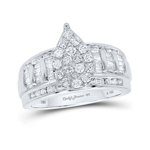 Sterling Silver Round Diamond Teardrop Bridal Wedding Engagement Ring 1 Cttw