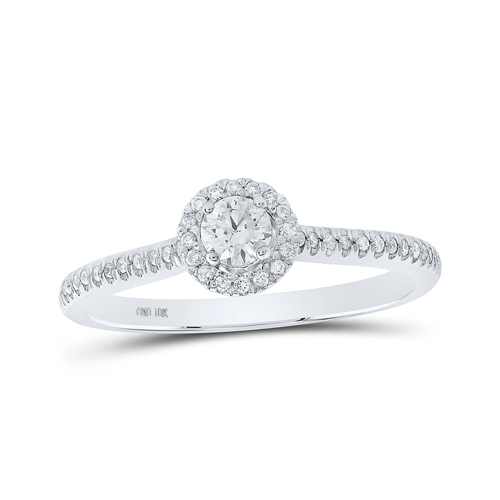 10kt White Gold Round Diamond Halo Bridal Wedding Engagement Ring 1/3 Cttw