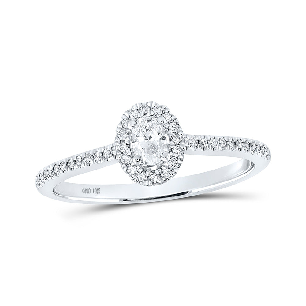 10kt White Gold Oval Diamond Halo Bridal Wedding Engagement Ring 1/3 Cttw
