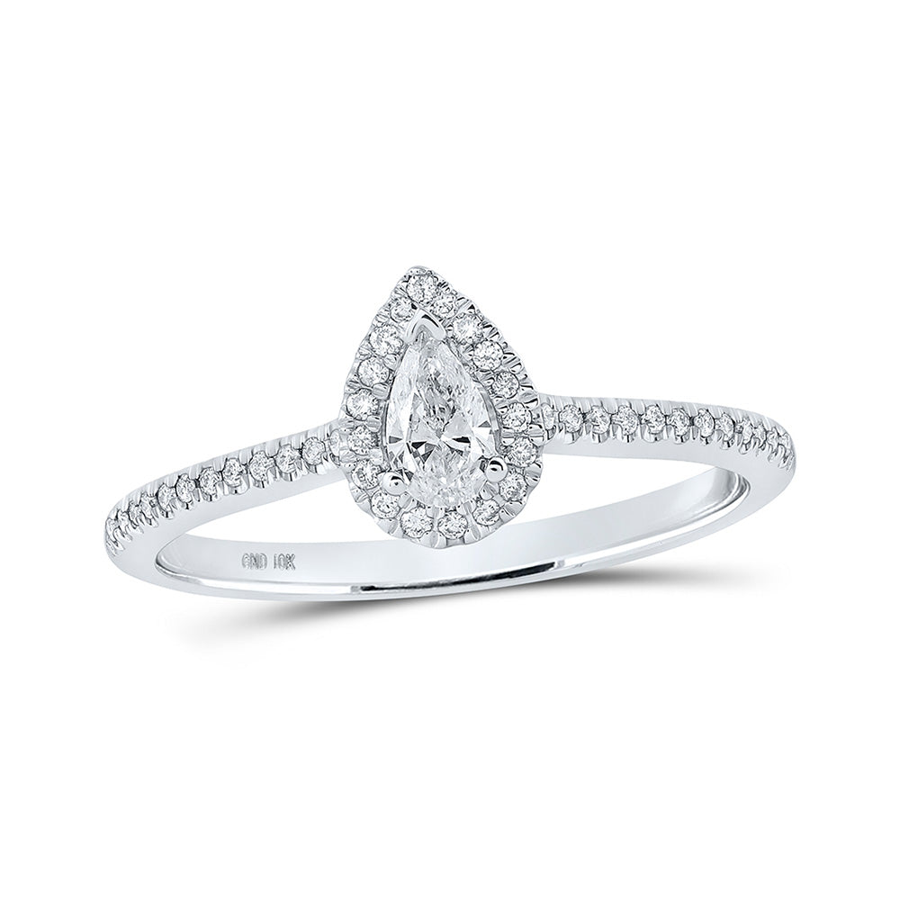10kt White Gold Pear Diamond Halo Bridal Wedding Engagement Ring 1/3 Cttw