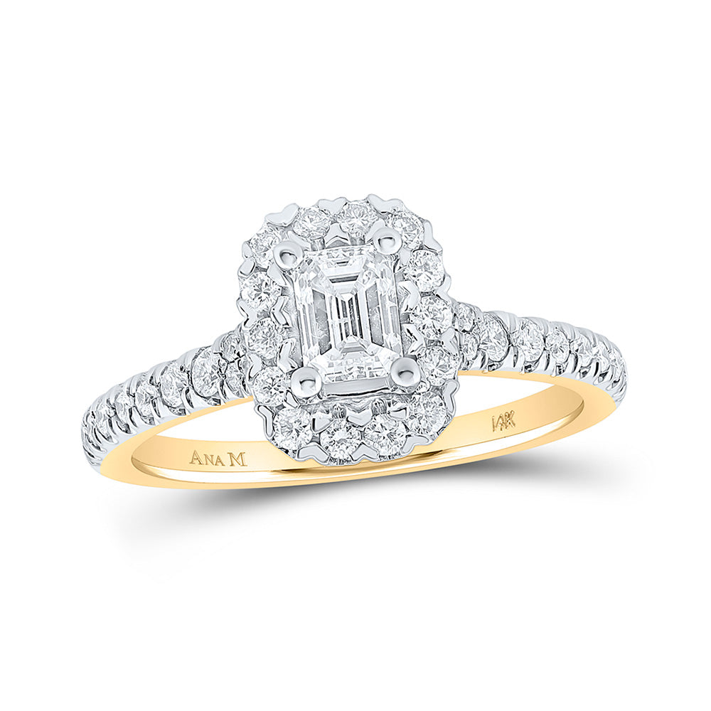 14kt Yellow Gold Emerald Diamond Halo Bridal Wedding Engagement Ring 1 Cttw