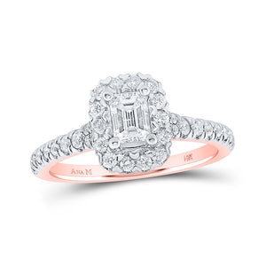 14kt Rose Gold Emerald Diamond Halo Bridal Wedding Engagement Ring 1 Cttw