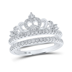 14kt White Gold Womens Round Diamond Crown Wrap Enhancer Wedding Band 1/2 Cttw