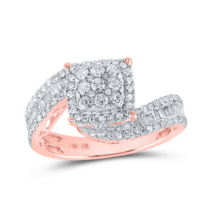 10kt Rose Gold Round Diamond Square Bridal Wedding Engagement Ring 1-1/4 Cttw
