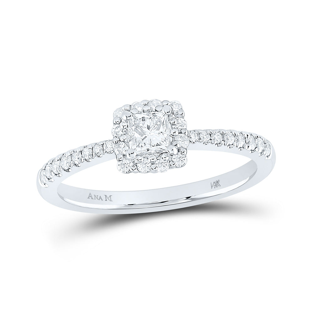 14kt White Gold Princess Diamond Square Halo Bridal Wedding Engagement Ring 1/2 Cttw
