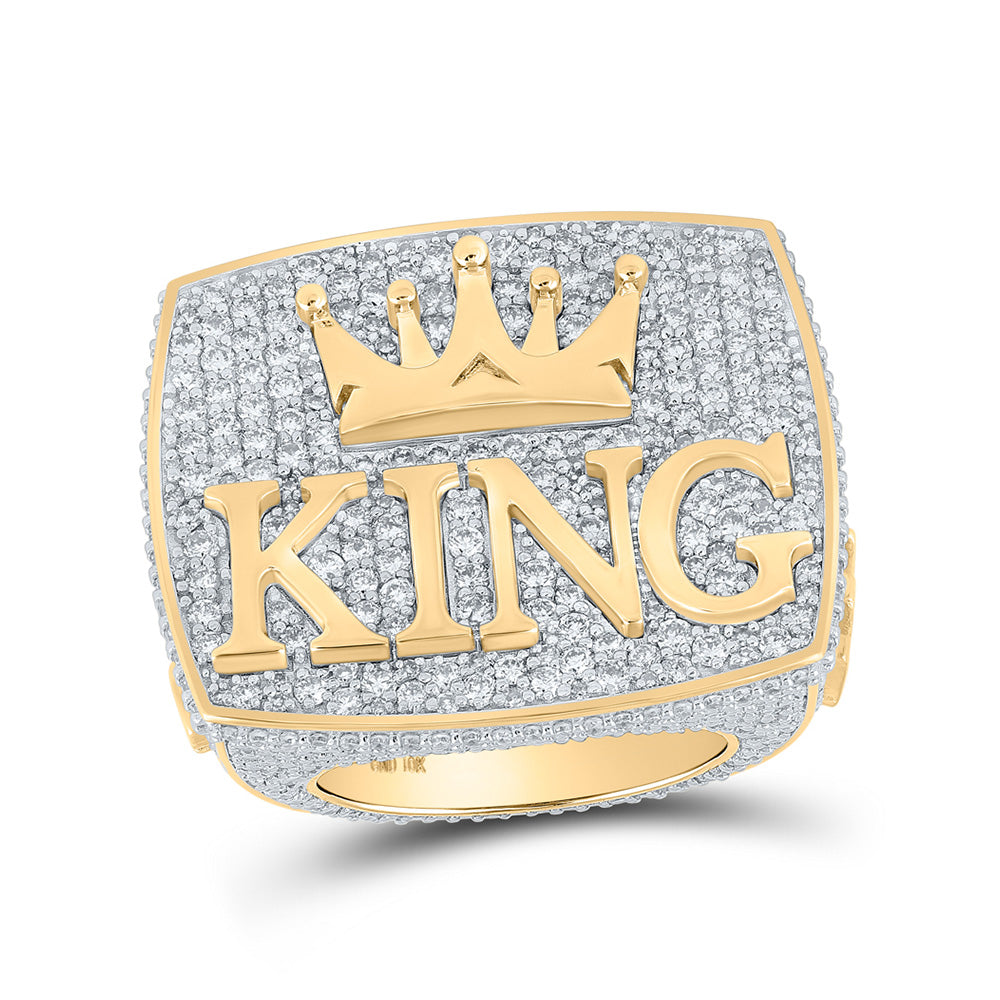 10kt Yellow Gold Mens Round Diamond KING Crown Ring 10-1/2 Cttw