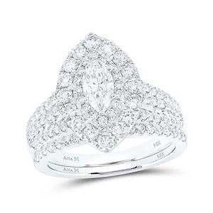 14kt White Gold Marquise Diamond Halo Bridal Wedding Ring Band Set 2 Cttw