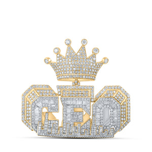 10kt Yellow Gold Mens Baguette Diamond CEO Crown Charm Pendant 7-5/8 Cttw