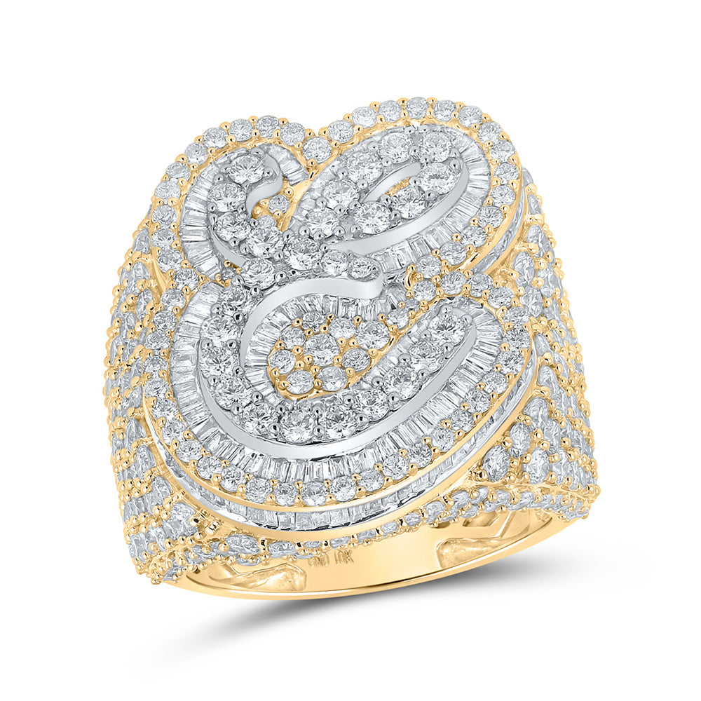 10kt Two-tone Gold Mens Baguette Diamond E Initial Letter Ring 7-5/8 Cttw