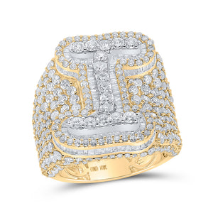 10kt Two-tone Gold Mens Baguette Diamond I Initial Letter Ring 7-3/4 Cttw