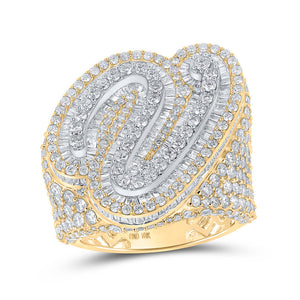 10kt Two-tone Gold Mens Baguette Diamond V Initial Letter Ring 7 Cttw