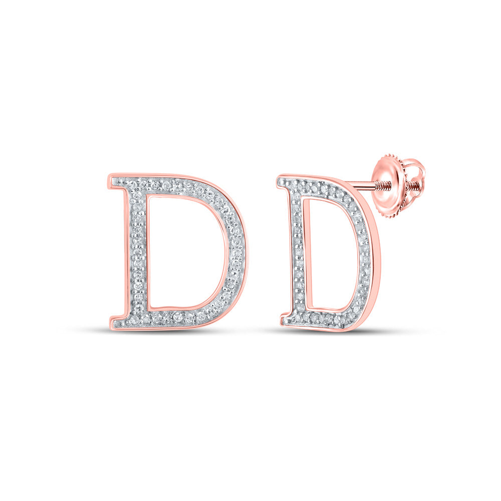 10kt Rose Gold Womens Round Diamond D Initial Letter Earrings 1/6 Cttw