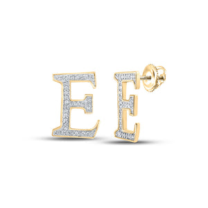 10kt Yellow Gold Womens Round Diamond E Initial Letter Earrings 1/8 Cttw
