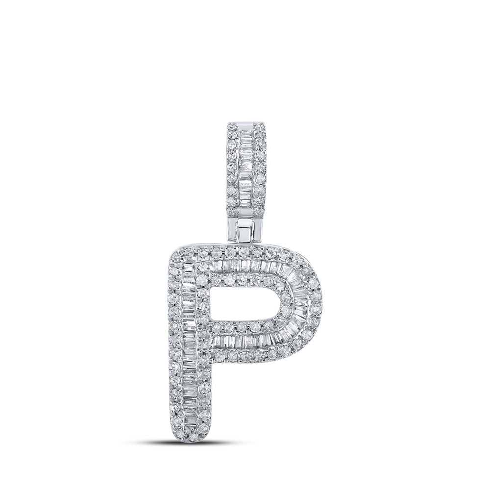 10kt White Gold Mens Baguette Diamond P Initial Letter Pendant 3/8 Cttw