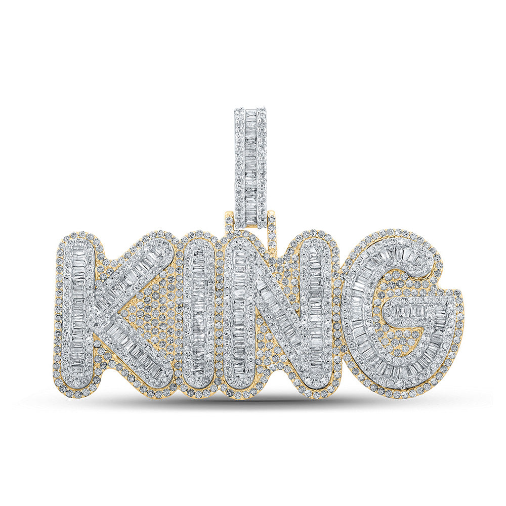 10kt Two-tone Gold Mens Baguette Diamond King Charm Pendant 5-1/4 Cttw