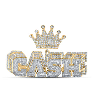 10kt Yellow Gold Mens Baguette Diamond CASH Crown Charm Pendant 8-1/5 Cttw