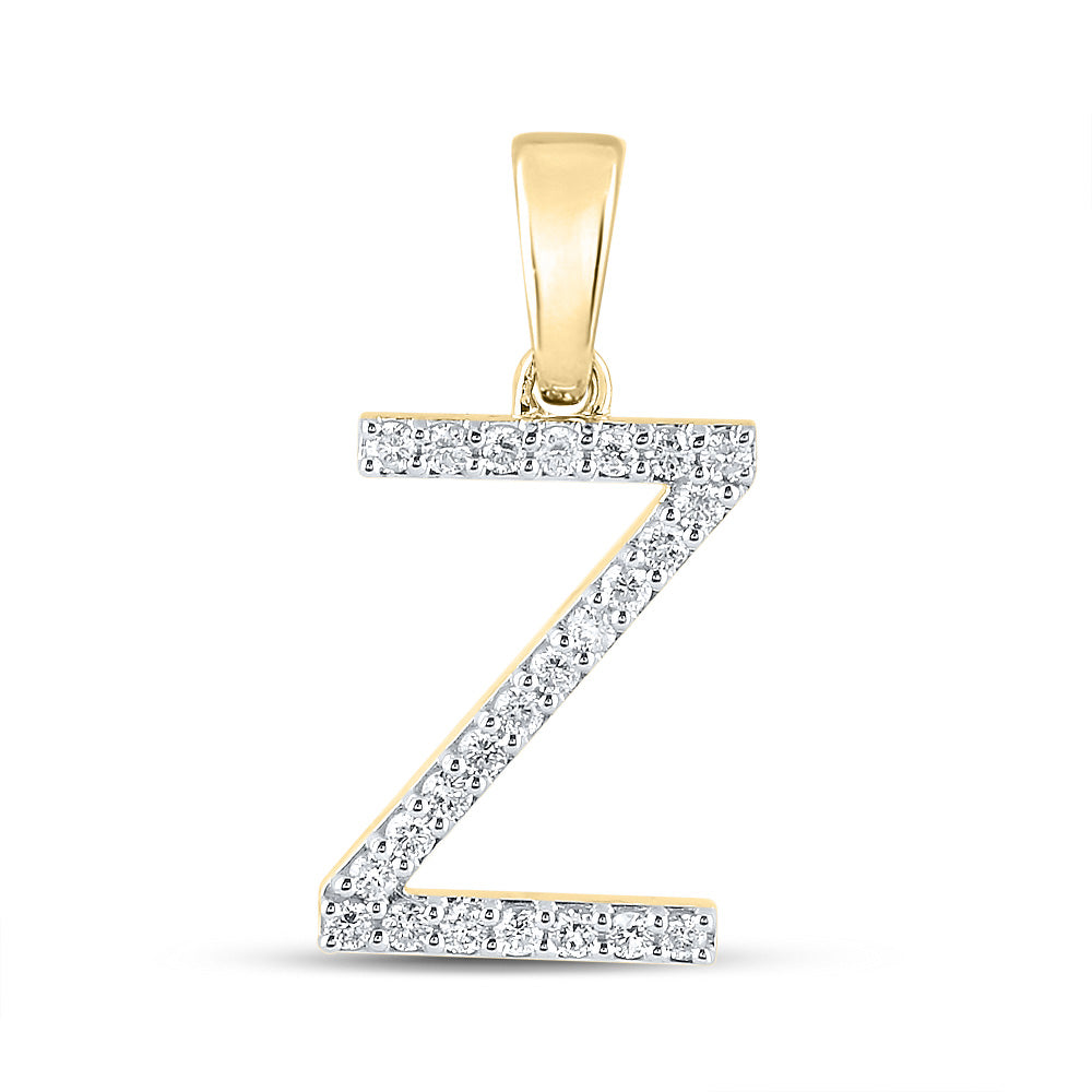 14kt Yellow Gold Womens Round Diamond Z Initial Letter Pendant 1/5 Cttw
