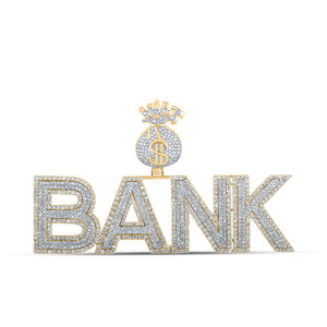 10kt Two-tone Gold Mens Round Diamond Bank Money Bag Charm Pendant 3-7/8 Cttw