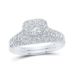14kt White Gold Princess Diamond Halo Bridal Wedding Ring Band Set 1 Cttw