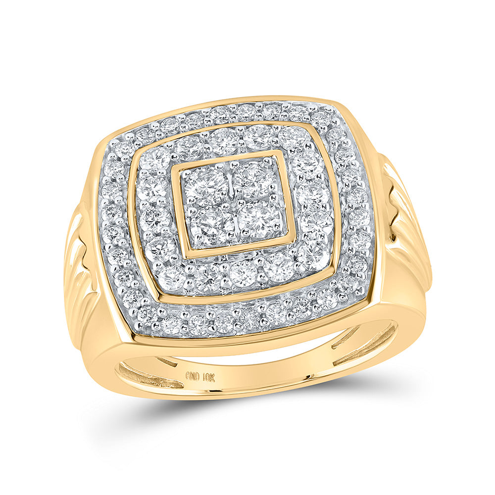10kt Yellow Gold Mens Round Diamond Nested Square Ring 1-1/2 Cttw