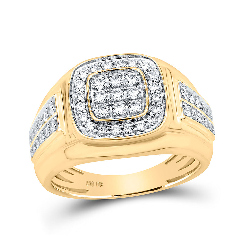 10kt Yellow Gold Mens Round Diamond Square Ring 3/4 Cttw