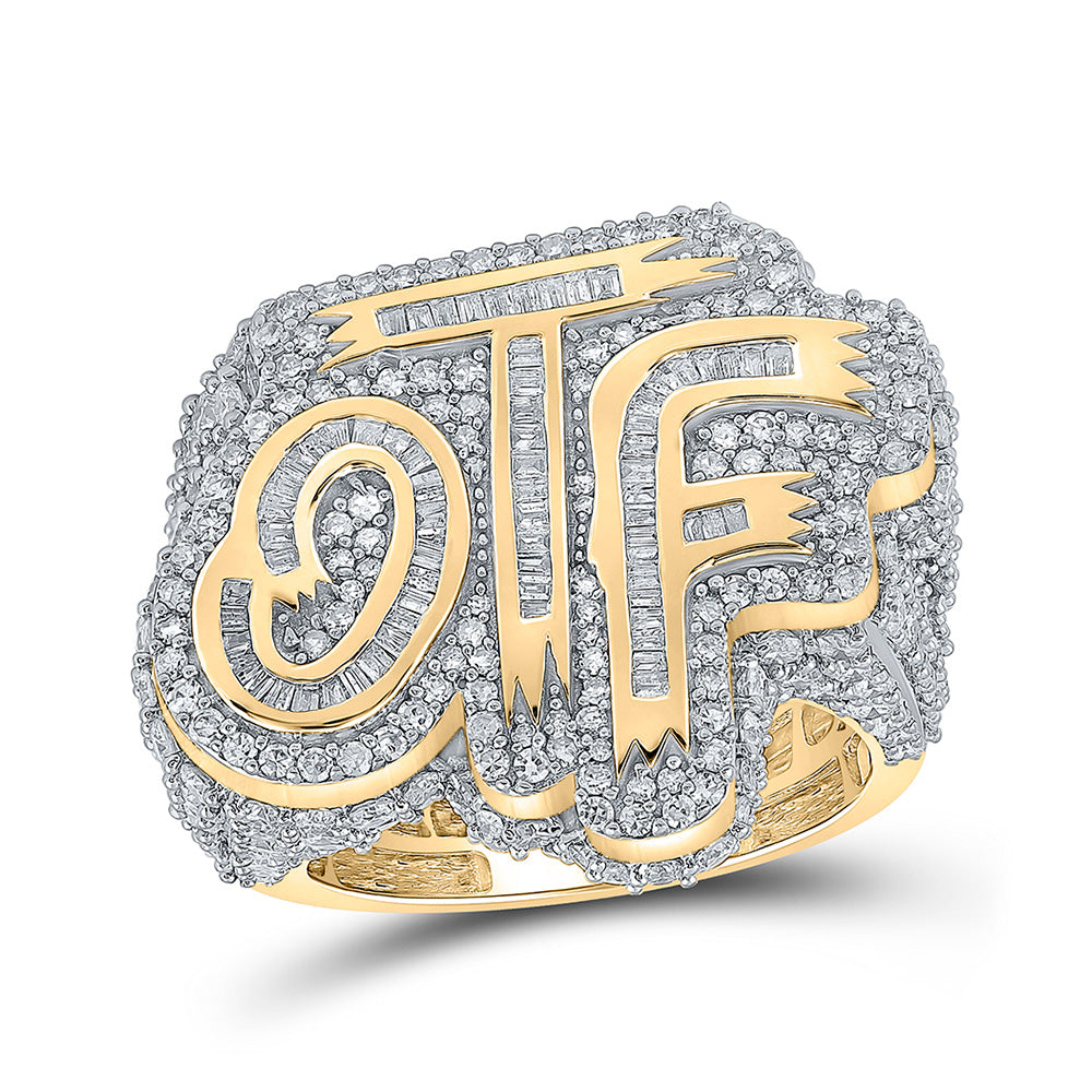 10kt Yellow Gold Mens Baguette Diamond OTF Fashion Ring 5 Cttw