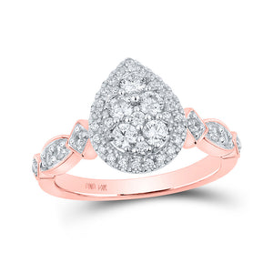 14kt Rose Gold Round Diamond Teardrop Bridal Wedding Engagement Ring 3/4 Cttw