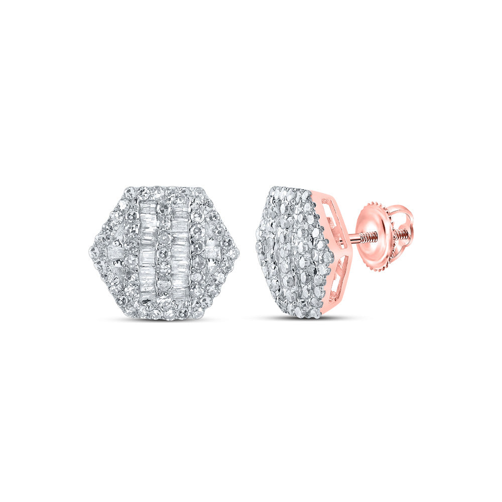 10kt Rose Gold Womens Baguette Diamond Hexagon Earrings 5/8 Cttw