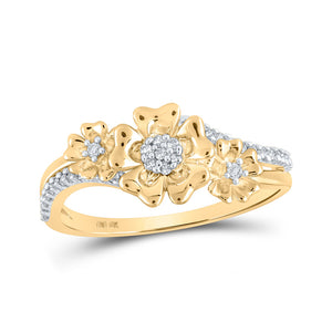 10kt Yellow Gold Womens Round Diamond Flower Fashion Ring 1/6 Cttw