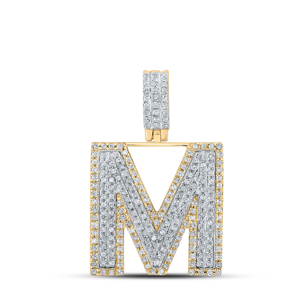 10kt Two-tone Gold Mens Round Diamond M Initial Letter Pendant 5/8 Cttw