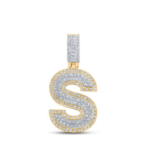 10kt Two-tone Gold Mens Round Diamond S Initial Letter Pendant 1/2 Cttw