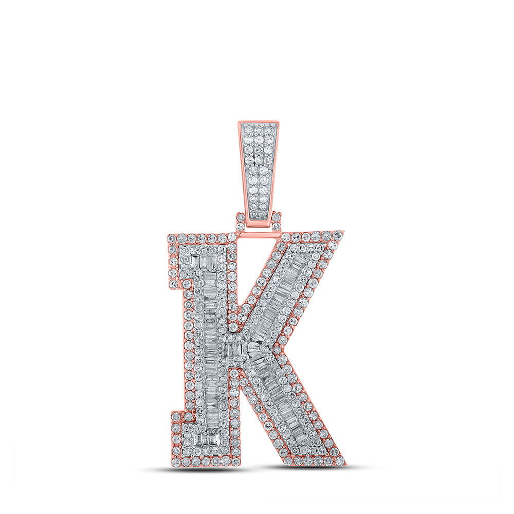 10kt Two-tone Gold Mens Baguette Diamond K Initial Letter Charm Pendant 2 Cttw