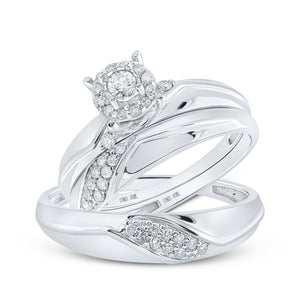 10kt White Gold His Hers Round Diamond Halo Matching Wedding Set 1/3 Cttw
