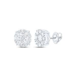 14kt White Gold Womens Round Diamond Flower Cluster Earrings 2-1/4 Cttw