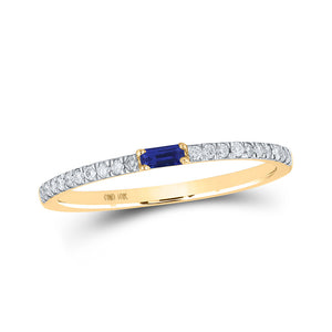 10kt Yellow Gold Womens Baguette Blue Sapphire Diamond Band Ring 1/5 Cttw