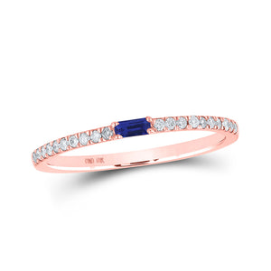 10kt Rose Gold Womens Baguette Blue Sapphire Diamond Band Ring 1/5 Cttw