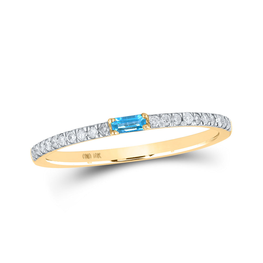 10kt Yellow Gold Womens Baguette Blue Topaz Diamond Band Ring 1/5 Cttw