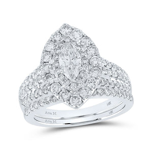 14kt Two-tone Gold Marquise Diamond Halo Bridal Wedding Ring Band Set 2 Cttw