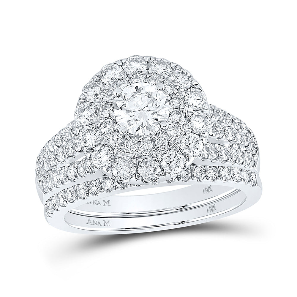 14kt Two-tone Gold Round Diamond Halo Bridal Wedding Ring Band Set 2 Cttw
