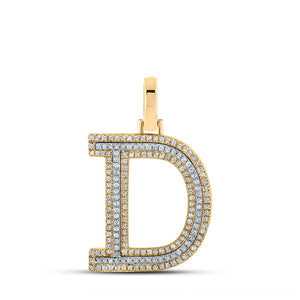 10kt Two-tone Gold Mens Round Diamond D Initial Letter Pendant 1/2 Cttw