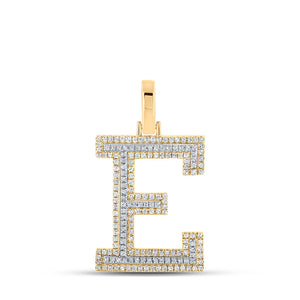 10kt Two-tone Gold Mens Round Diamond E Initial Letter Pendant 1/2 Cttw