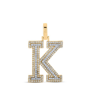 10kt Two-tone Gold Mens Round Diamond K Initial Letter Pendant 1/2 Cttw