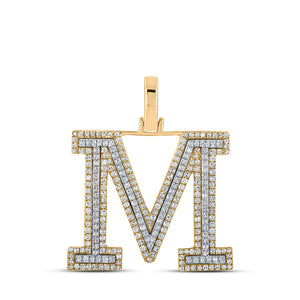 10kt Two-tone Gold Mens Round Diamond M Initial Letter Pendant 3/4 Cttw
