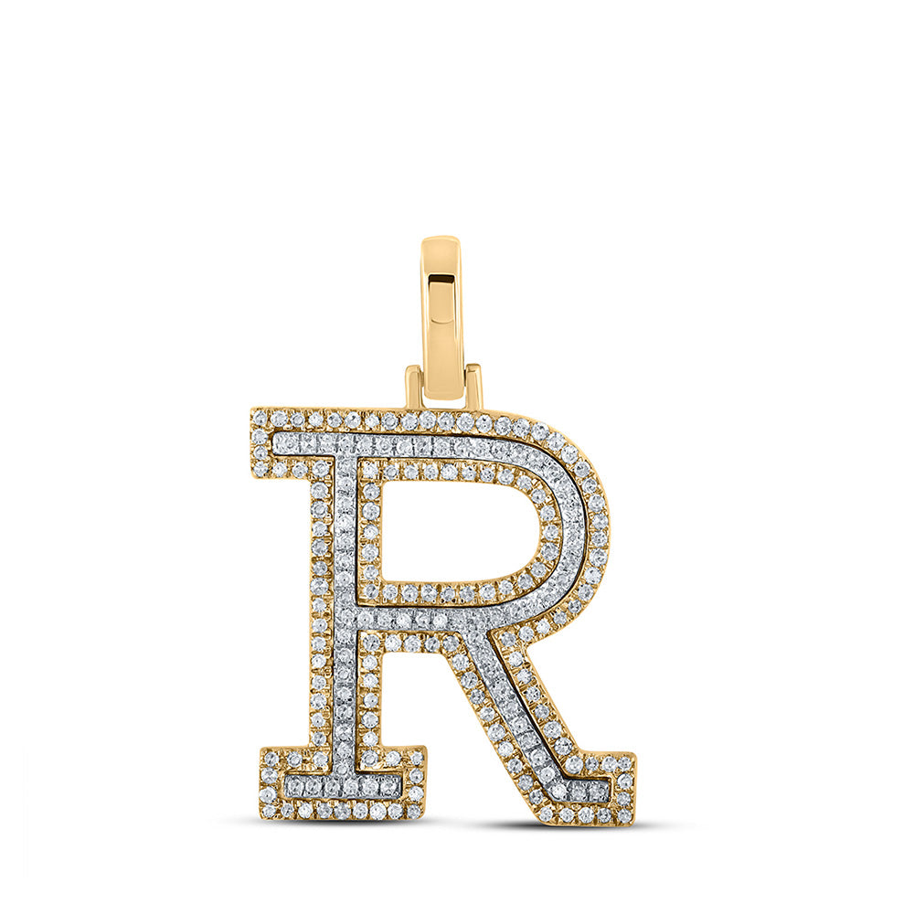 10kt Two-tone Gold Mens Round Diamond R Initial Letter Pendant 1/2 Cttw