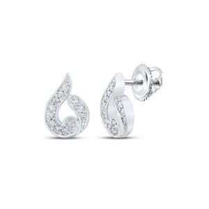 10kt White Gold Womens Round Diamond Teardrop Earrings 1/6 Cttw