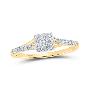 10kt Yellow Gold Womens Round Diamond Halo Promise Ring 1/4 Cttw
